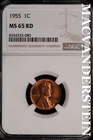 1955 Lincoln Wheat Cent- NGC-MS65 RD Gem Brilliant Uncirculated Luster #SLM336