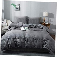 Seersucker Duvet Cover Set King Size 104 x 90 inches , 3 Pieces 1 Duvet