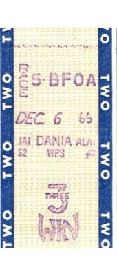 Dania Beach Jai Alai $2 3-Win Ticket BFOA Dec 6 1966 Florida
