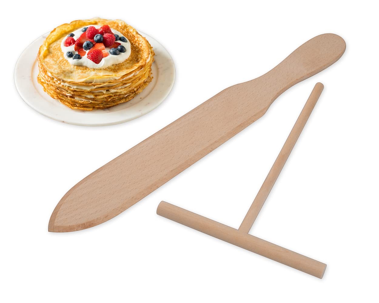 Crepes Verteiler & Wender Set aus Holz - Teigverteiler für Crepes mit Spatel ...