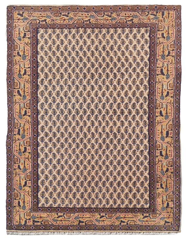 Rare Hand Knotted Vintage Badam Gul Mir Wool Area Rug 4.2 x 2.4 Ft