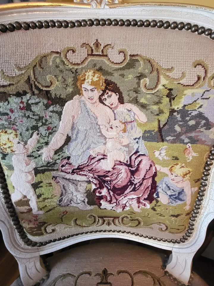 Louis XVI French Style  Fauteuil Chairs Set Hand Embroidered Custom Made - Image 3 of 4