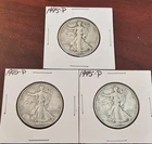 Lot of 3 - Walking Liberty Half Dollar 90% Silver Very Good to Fine  1945P-1946P