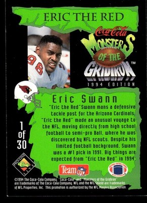 1994 Coca-Cola Monsters of the Gridiron #1 Eric Swann Eric The Red