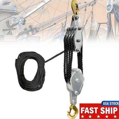 Rope Hoist Pulley System 4400LB Block and Tackle Pulley System 8:1 Lifting