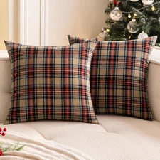 Woaboy Christmas Set of 2 Scottish Tartan Throw Pillow Covers Farmhouse Classic