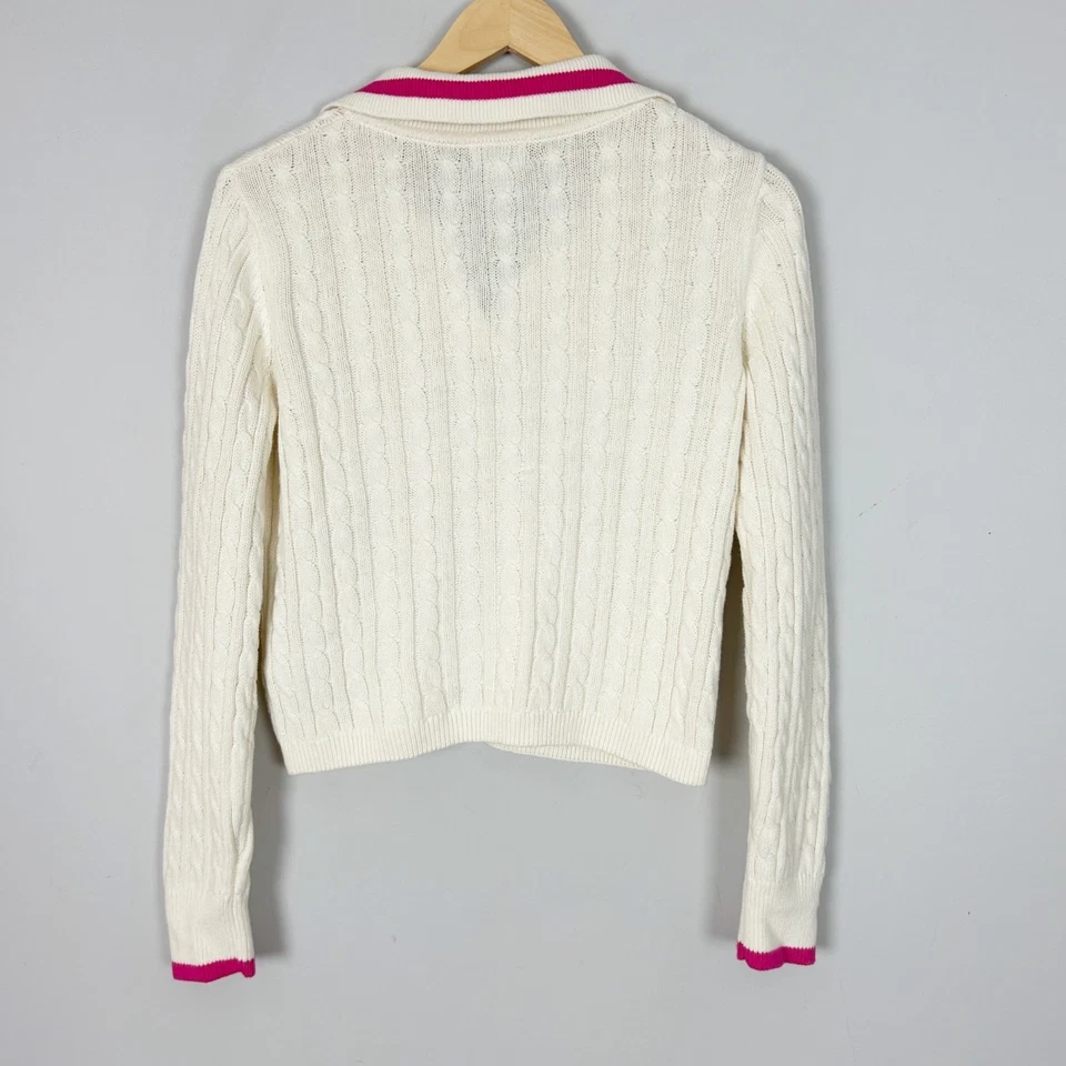 Suéter Polo Nicole Miller Tejido con Cable Cuello Preppy Dinero Antiguo Talla Pequeña Mujer Foto 2 de 3