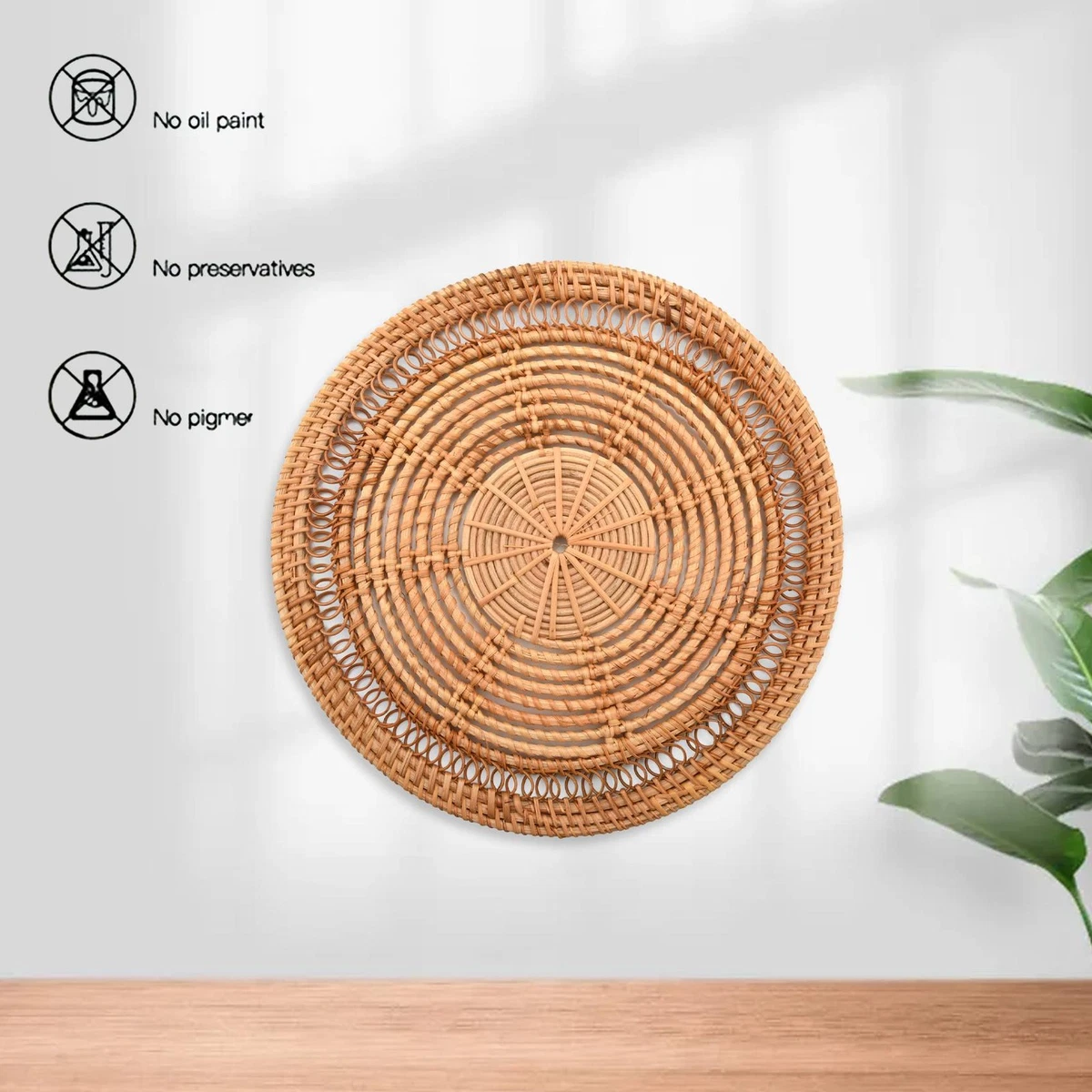 Home Woven Wall Basket Natural Decor Decorative Rattan Decor5199