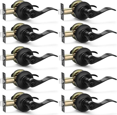 Hasmikit 10 Pack Matte Black Door Handles Privacy 10 Pack, Finish 