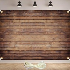 Wood Backdrop for Photography 7x5ft Brown Wooden Wall Cloth 19.68ft Ribbon