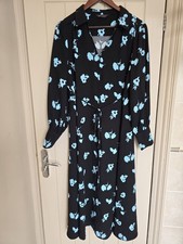 M&S COLLECTION Black & Turquoise Long Sleeve Front Button Midi Dress Size 16