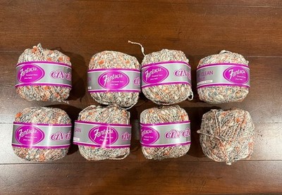 Lot of 8 -Fantacia Cin Cin Textured Yarn - Coral/Gray Mix - Cotton Viscose Italy