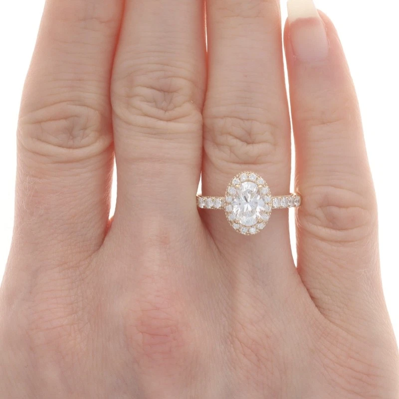 Anillo de compromiso Verragio semi-montaje halo oro amarillo 14k .60ctw para ovalado ~8x6 mm Foto 2 de 4
