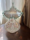 Vintage Fenton Meadow Beauty Jack In The Pulpit French Opal Swirl Crested Vase