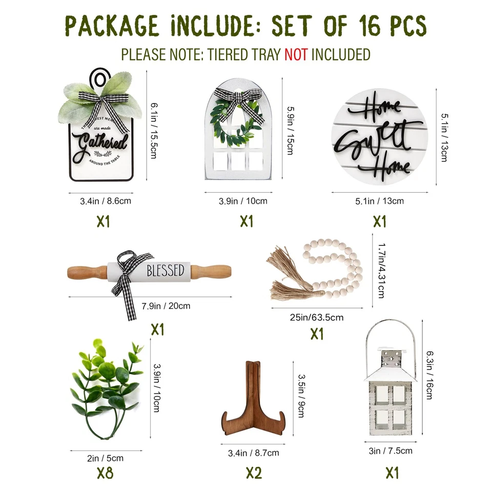 Set of 16 Farmhouse Tiered Tray Decor with 1 Lantern Artificial Plant& Cuttin... - Image 3 of 4