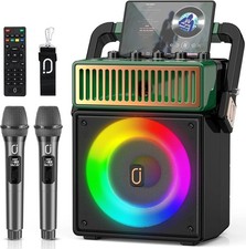 200W Retro Karaoke Machine with 2 Wireless Mics, 8" Woofer Vocal Cut