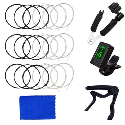 Classical Guitar Strings Nylon Black 3 Full Sets with Tuner, 3 in 1 Restringi...