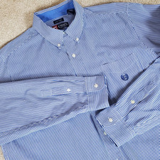 CHAPS Men's Button Up Shirt Blue White Stripe Size XL Long Sleeves