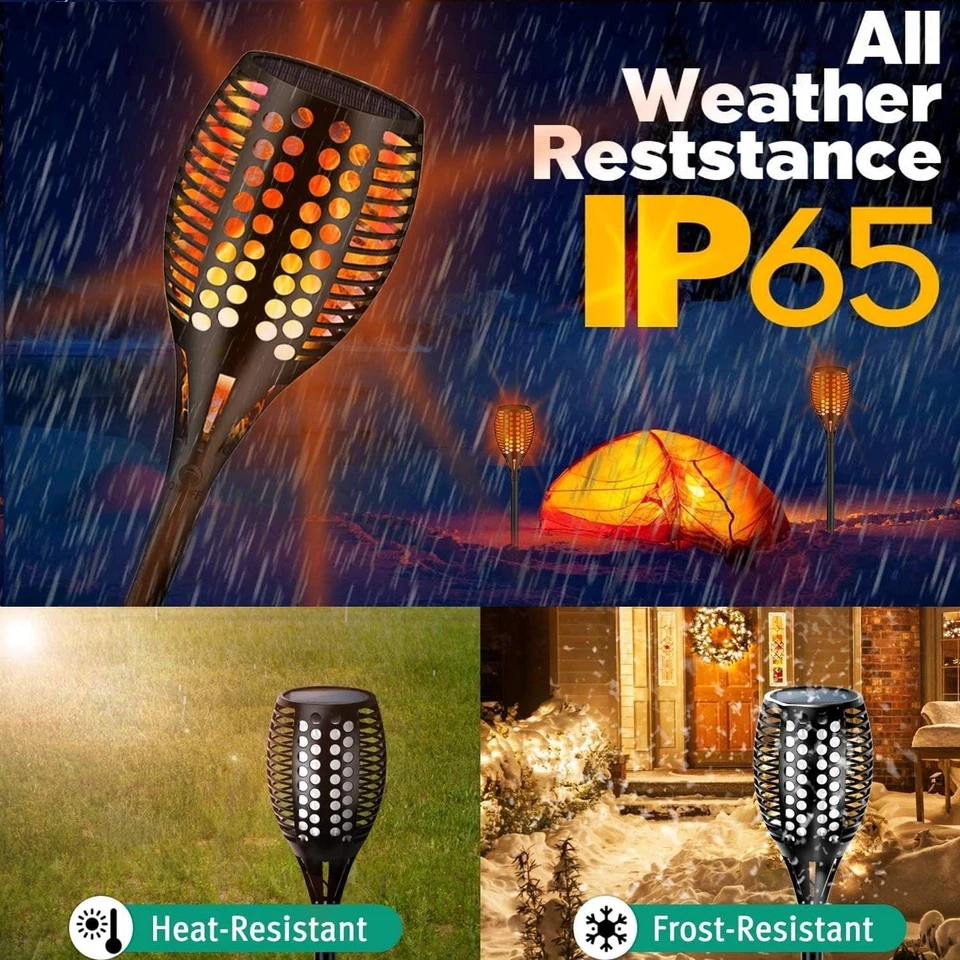 Paquete de 4 lámparas de llama parpadeantes de baile con antorcha solar Tiki impermeables 96 LED EE. UU. Foto 4 de 4