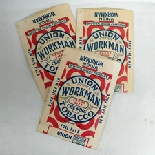 3 Vintage Union Workman 3 oz Chewing Tobacco Paper Advert Foil Packs/ Bags