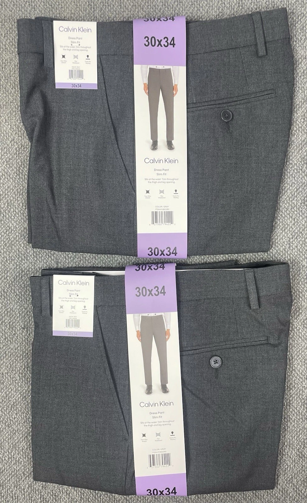 Calvin Klein Men's Lot of 2 Slim Fit Gray Dress Pants Size 30x34 NWT