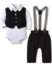 Baby Boys Gentleman Outfit, Infant Vest Suspender Pants 3 Piece Formal Suit S...