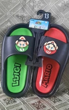 NWT Ground Up Nintendo Super Mario Luigi Slides Sandals Kids Size 13 Unisex 