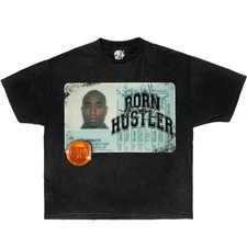 Born Hustler Graphic T-Shirt 90s Hip Hop Streetwear Oversized Rap Tee Tupac