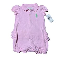 NWT, Baby Girls Polo Ralph Lauren Pink Romper. Size 6 months