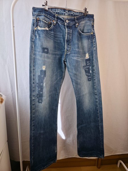 Levi's 501 Original Distressed Patched Jeans Button Fly W32 L34 Rare