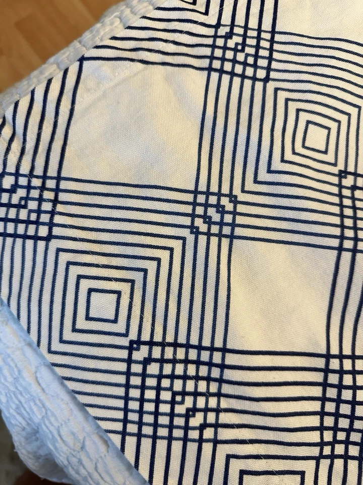 Crate & Barrel Shower Curtain Navy Blue Geometric 72"x 72" Made in India Cotton - Image 2 of 4