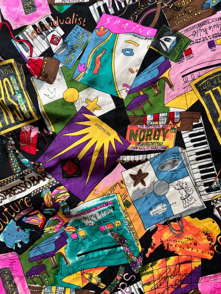 复古 Nicole Miller Nordstrom 购物丝绸围巾 1996 42 英寸 x 42 英寸 — 第 2/4 张图片