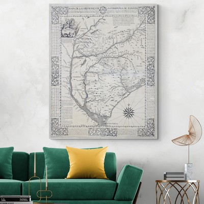 1753 Jesuit Mission Map of Paraguay & Uruguay Colonial Borders Catholic Missions