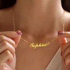 Personalized Name Necklace Silver Gold Stainless Steel Heart Pendant Custom Gift