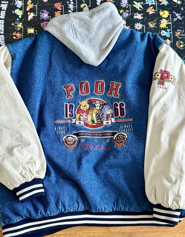 Vintage Disney Winnie The Pooh Denim Varsity Jacket 90s 