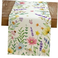  Spring Table Runner 13 x 72 Inch, Floral Wildflowers Decorative Rustic 