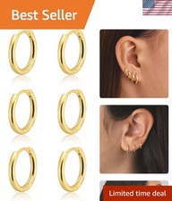 Small Gold Huggie Hoop Earrings Set for Women Men, Hypoallergenic 14K Gold Pl...