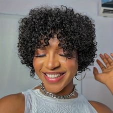 Pixie Short Afro Curly Bob Human Hair Wigs With Bangs For Women Brazilian Remy