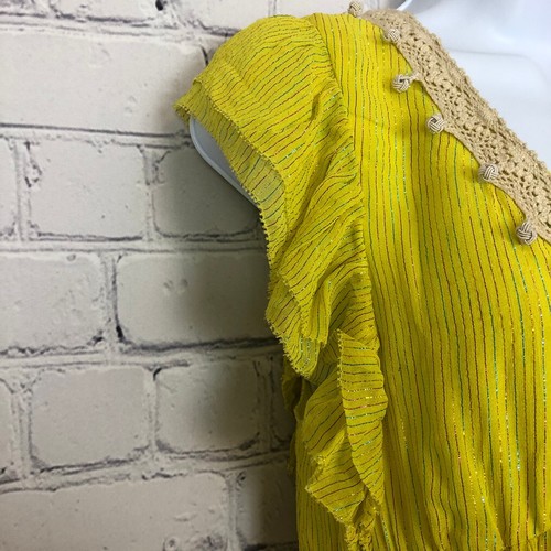 Ciebon Ryva Galey Metallic Stripe Ruffle Tiered Maxi Dress Size S Yellow - 第 6/9 張圖片