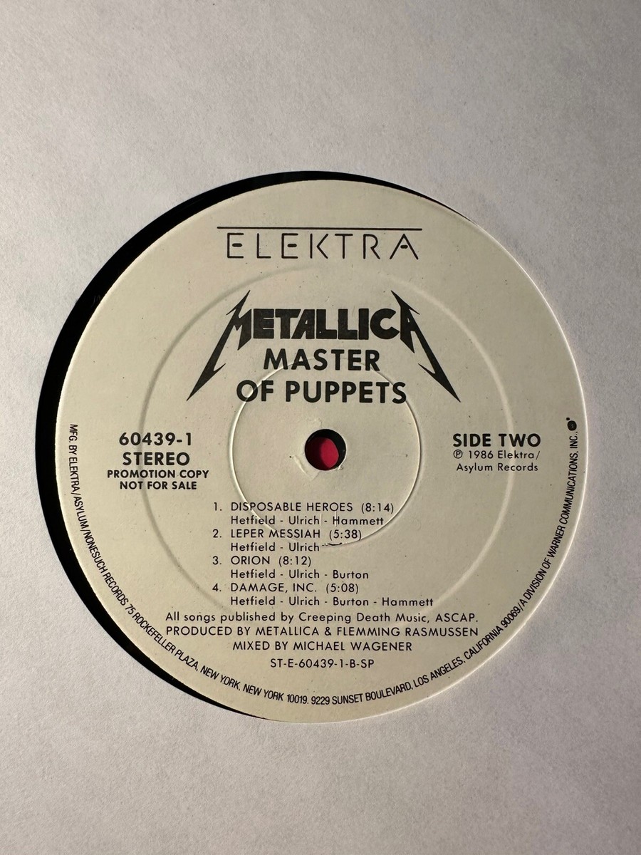 Metallica Master of Puppets 1986 White Label Promo WLP w/ Warning