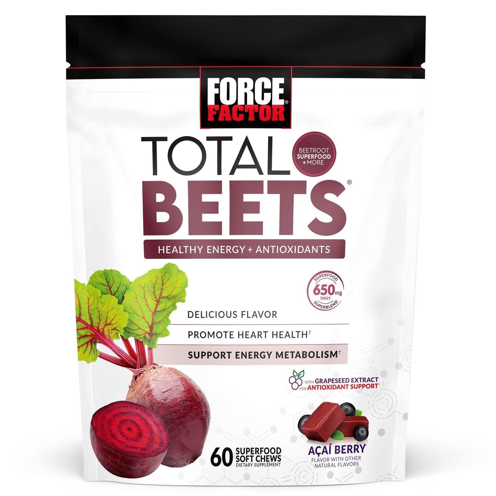 Total Beets Heart Healthy Energy Chews 60ct Berry Flavor Soft Chews for Circulation & Vitality