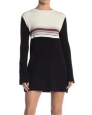 Free People Linen Cotton Blend Colorblock Sweater Mini Dress Size S