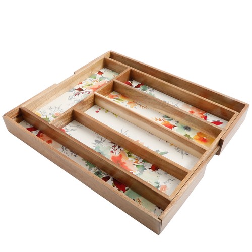 18 x 13 Zoll Holz Erweiterbar Silberbesteck Organizer Küche Dekoriert Aufbewahrung Neu - Bild 4 von 9