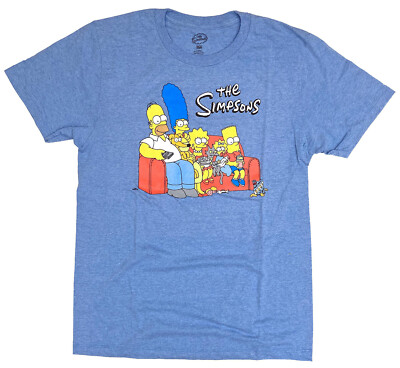 #ad The Simpsons Family Couch Men#x27;s Blue Heather T Shirt New $15.99