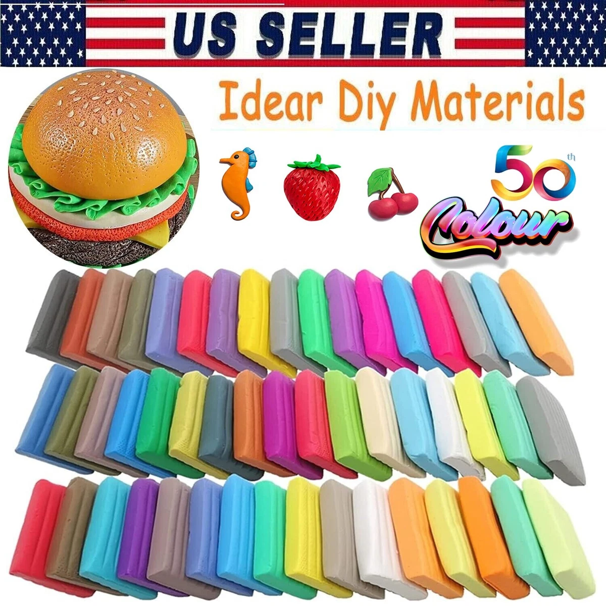 50 Colors Polymer Clay, Modeling Clay Oven Bake Clay Non-Stick Non