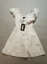 PRETTYLITTLETHING WHITE BARDOT FRILL CUP DETAIL SHIFT DRESS UK 4