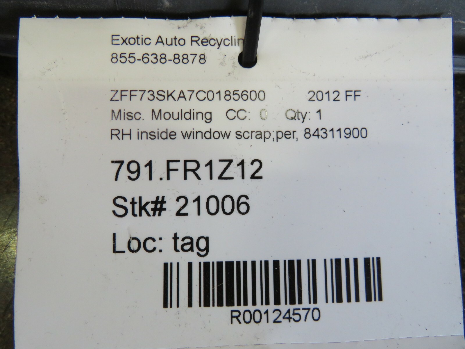Ferrari FF, RH, Right, Interior Window Scraper Moulding, Used, P/N 84311900
