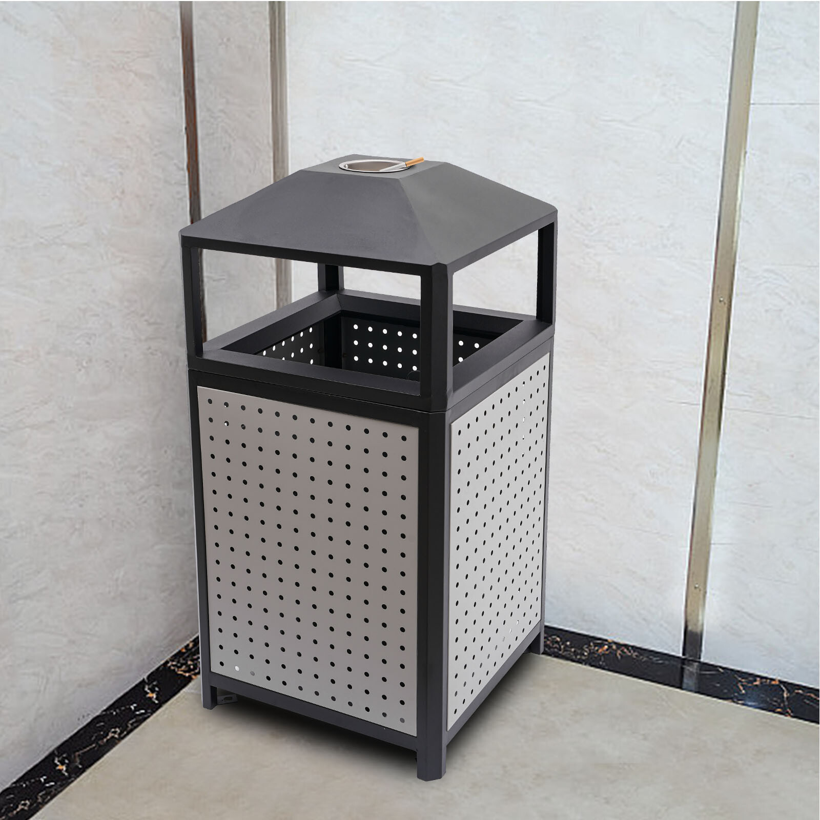38Gal Stainless Steel Commercial Garbage Can Industrial Waste Container Grey