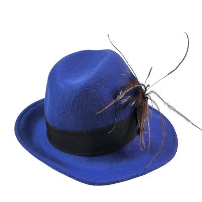 Uno Alla Volta Elegant Felt Teal Hat with Feather & rhinestone Detail Uno All main image 2