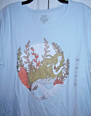 New Beautiful MERMAID LONG HAIR SEA KELP CORAL Ocean Life LT BLUE T- SHIRT~XL
